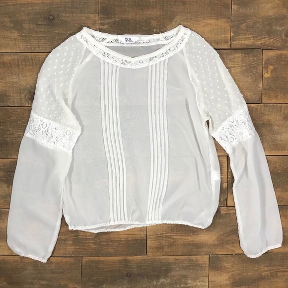 Aeropostale Other - PS Aeropostale Girls Blouse Sheer Lace Pleats